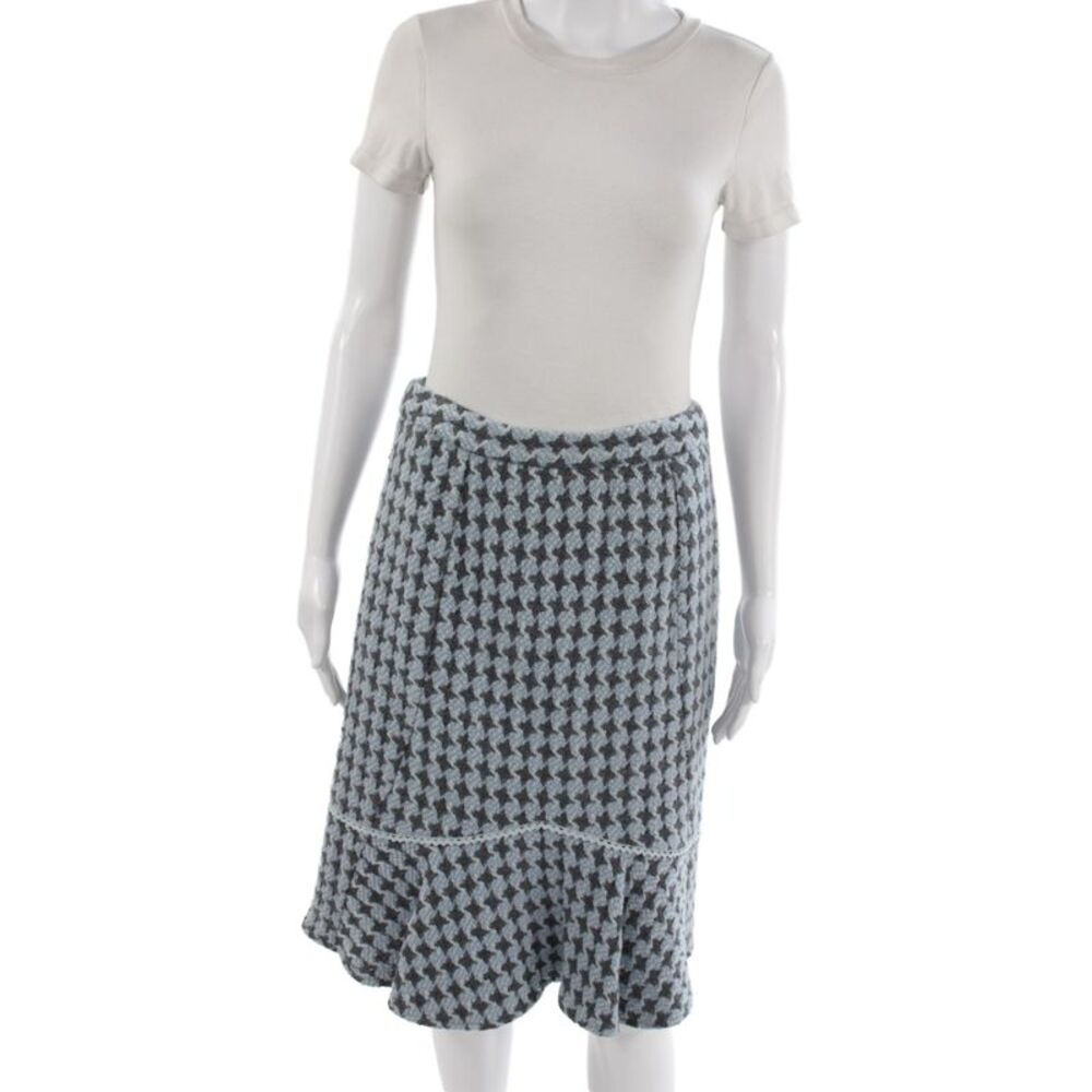 Etcetera Women Wool Gray Check Trumpet Knee Length Skirt Size 4